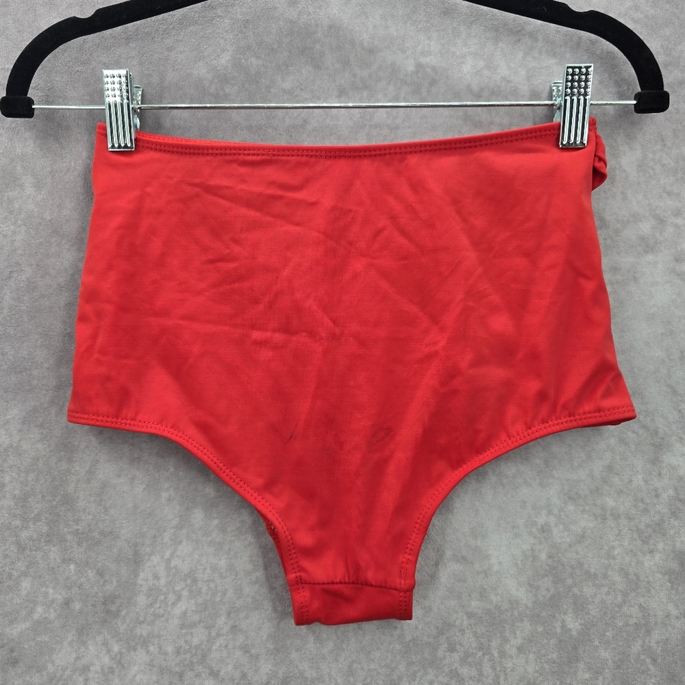 Red Crisscross Strings Bikini Bottoms Swimsuit High Rise Swimwear Medium